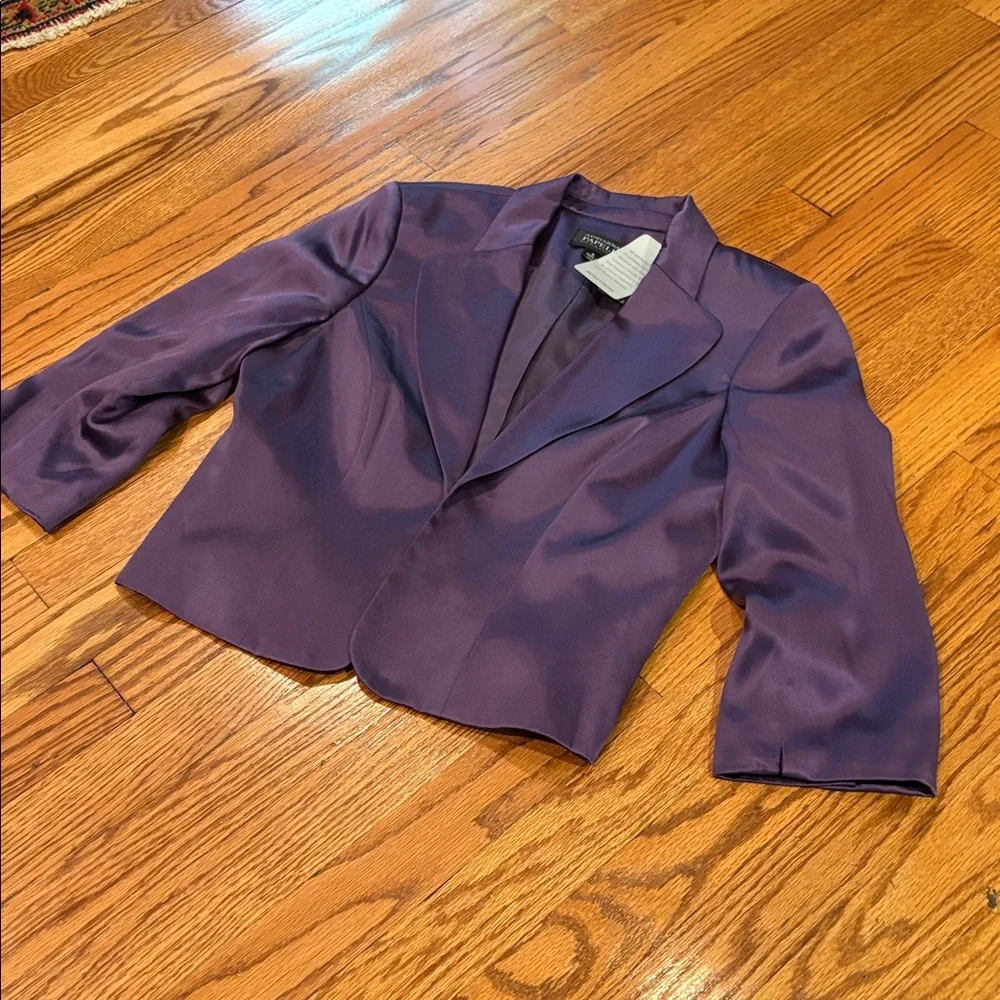 Adrianna Papell Silk purple Cropped Evening Shrug Jacket Blazer Notched Lapel 6
